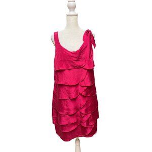 Cynthia Steffe 100% Silk Tiered Ruffle Cocktail Dress Fuchsia Pink Sz 8